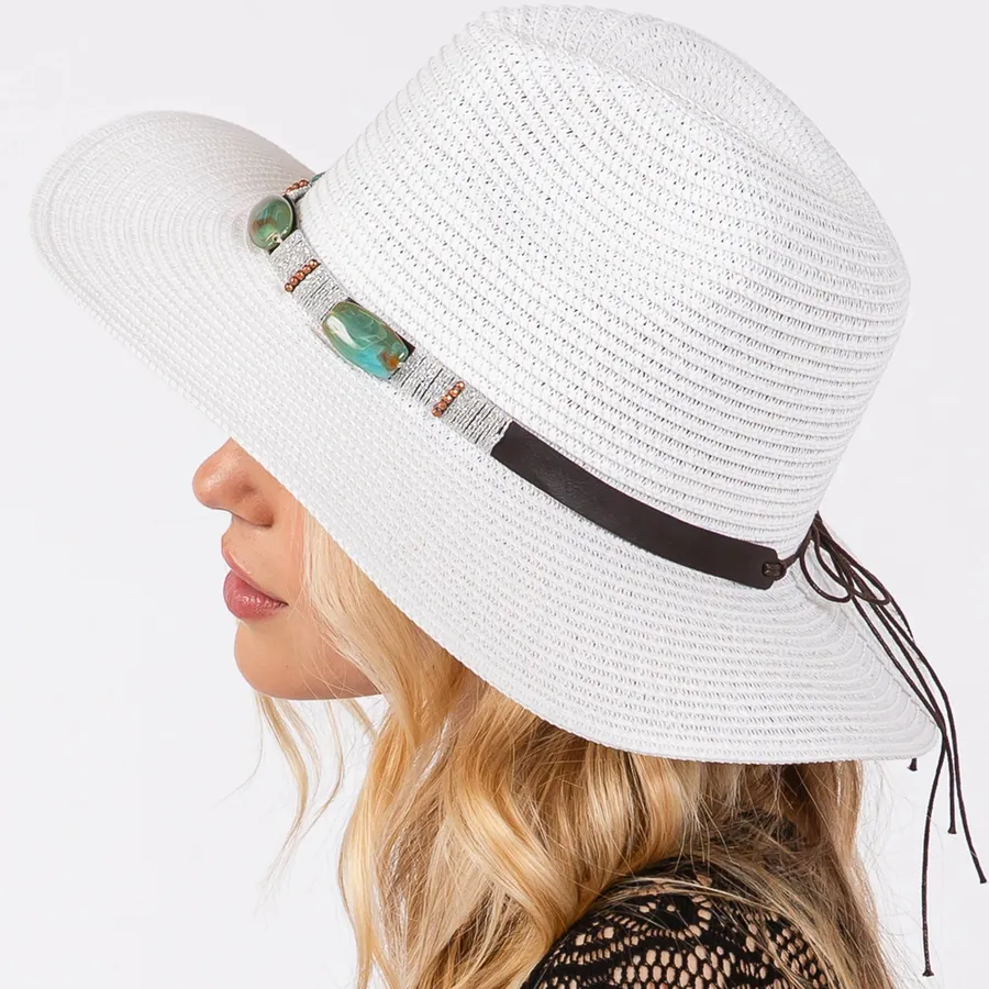 Stone Beads Band Straw Hat For Women's - Assorted — wholesale Apparel & Accessories by the case