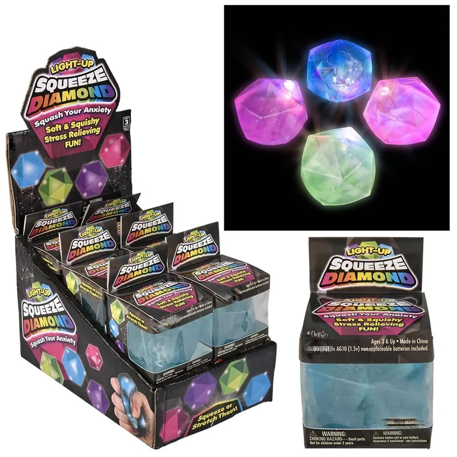 Light-Up Squeezy Sugar Diamond Fidget Kids Toy- Assorted — wholesale Fidgets & Sensory by the case