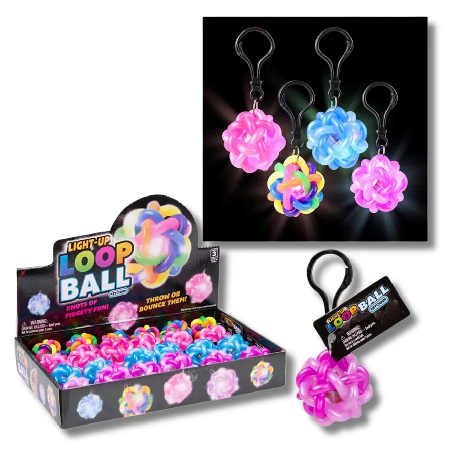 Light Up Loop Ball Clip On Keychain Toy - Assorted — wholesale Keychains & Charms by the case