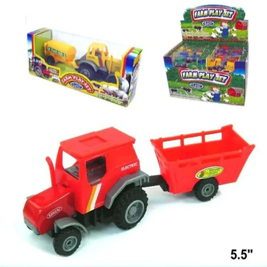 Farm Tractor with Trailer Diecast Metal Friction Powered — wholesale Toys & Games by the case