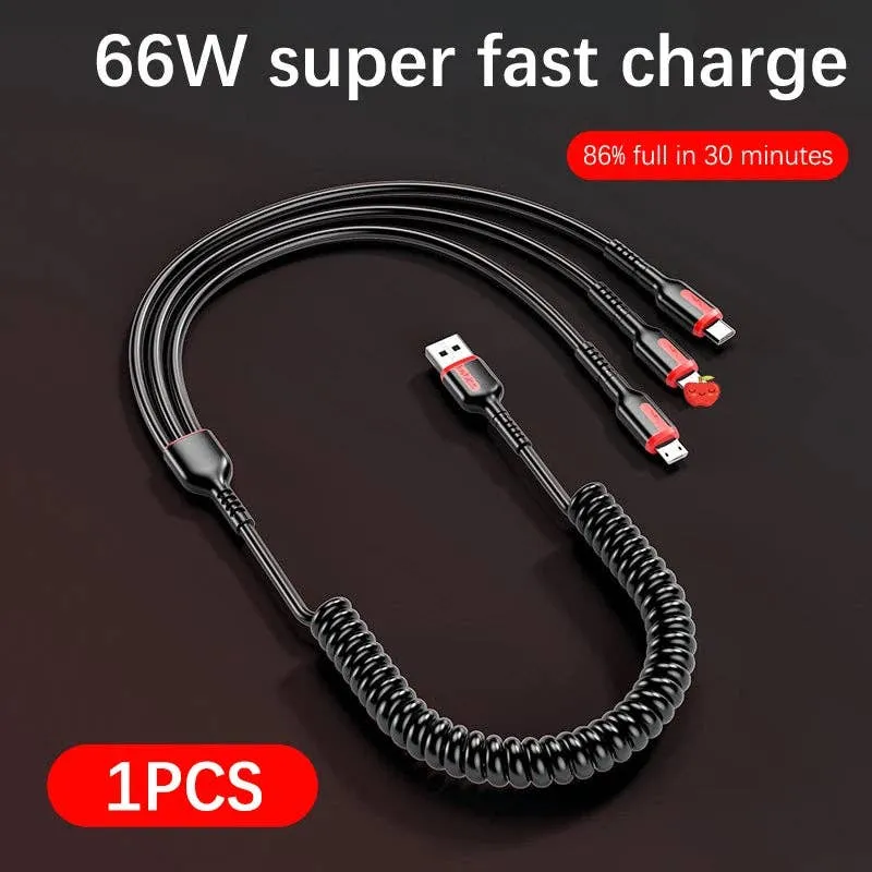 0907GG 3-in-1 Retractable Data Cable USB Spring Retractable Cable For Type-C Android Phone High Quality Copper Fast Char — wholesale Tech & Gadgets by the case
