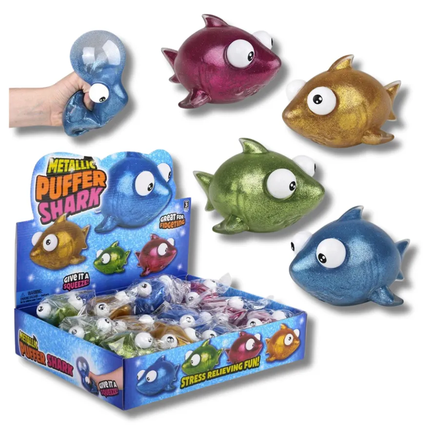 Squishy Toy Metallic Puffer Shark for Kids - 5-Inch Sensory Fidget Toy, Assorted — wholesale Fidgets & Sensory by the case