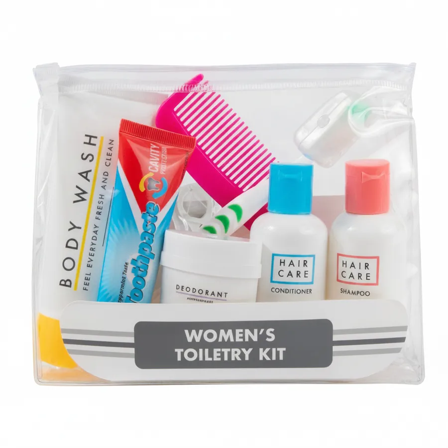 TSA Approved Clear Travel Toiletry Bag with Women's Hygiene Essentials Kit — wholesale Bags & Backpacks by the case