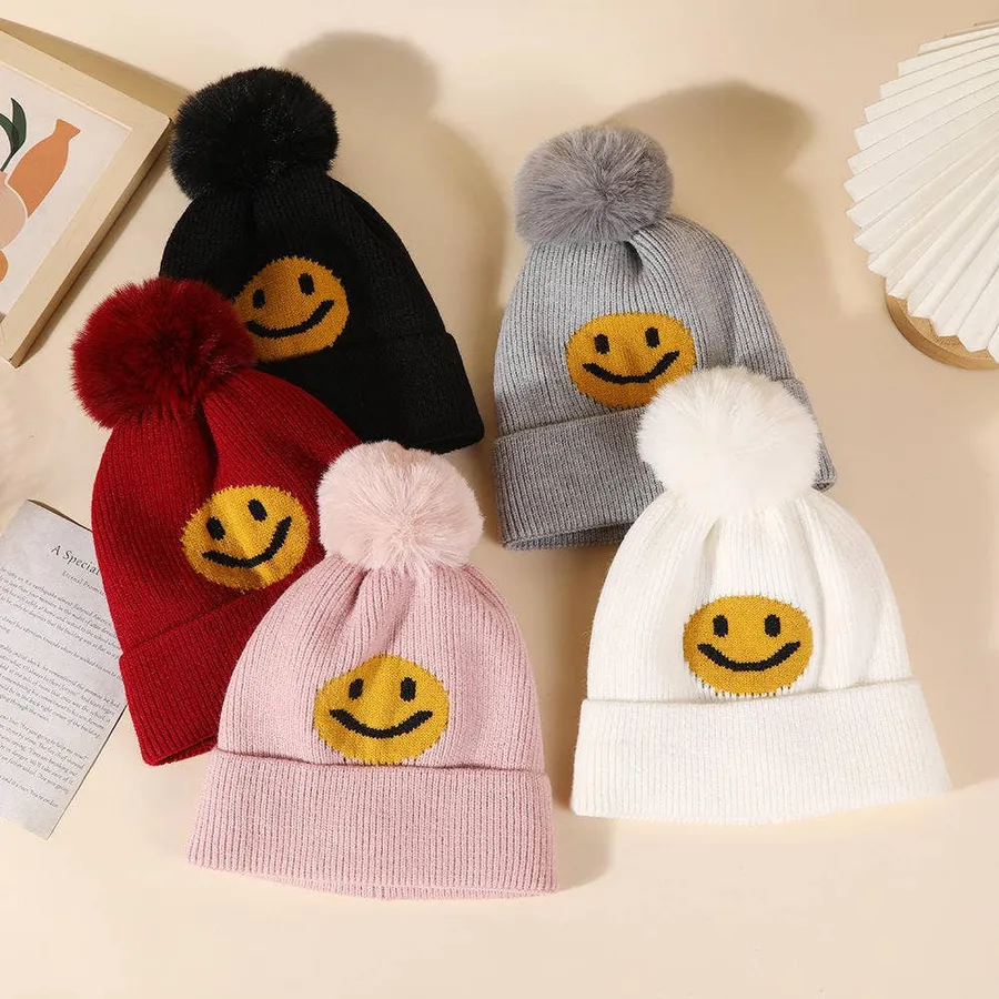 Knitted Beanie Smile Embroidery Winter Hat - Assorted — wholesale Apparel & Accessories by the case