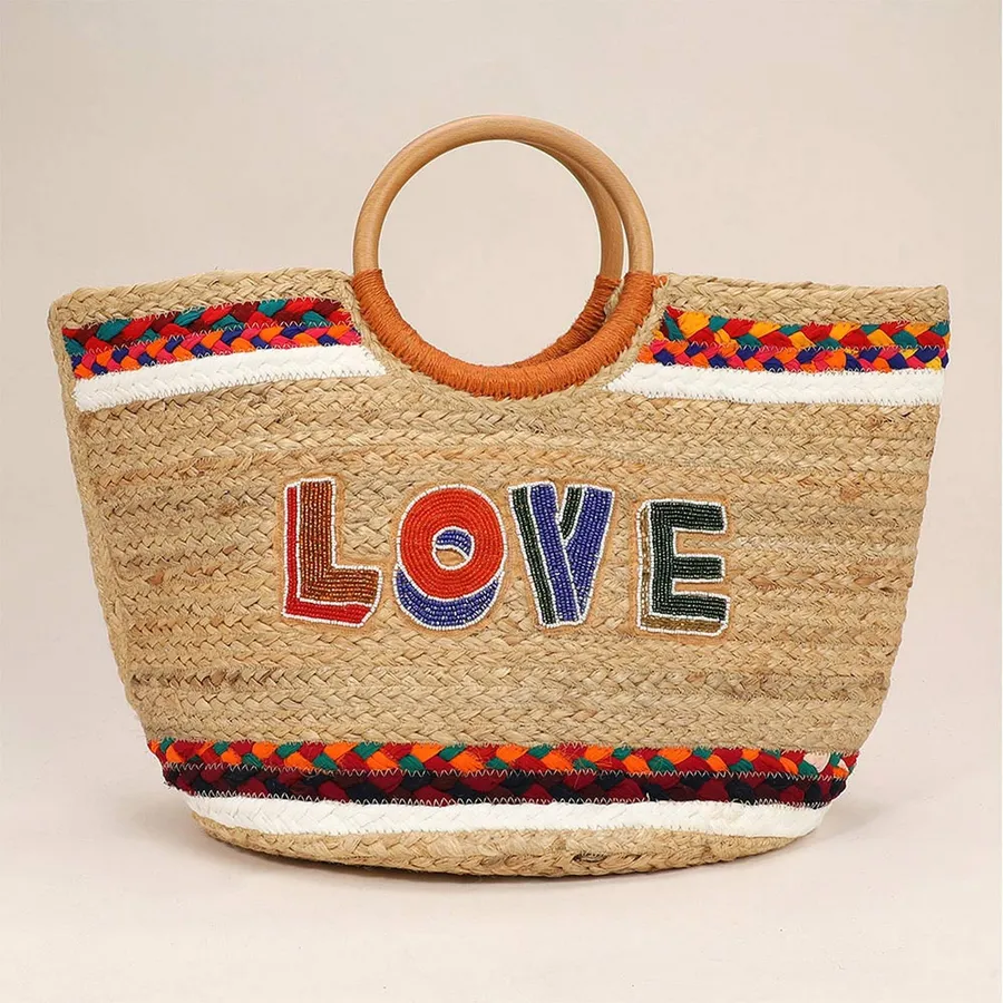 Elegant Seed Beaded Pointed Wooden Handle Handbag — wholesale Bags & Backpacks by the case