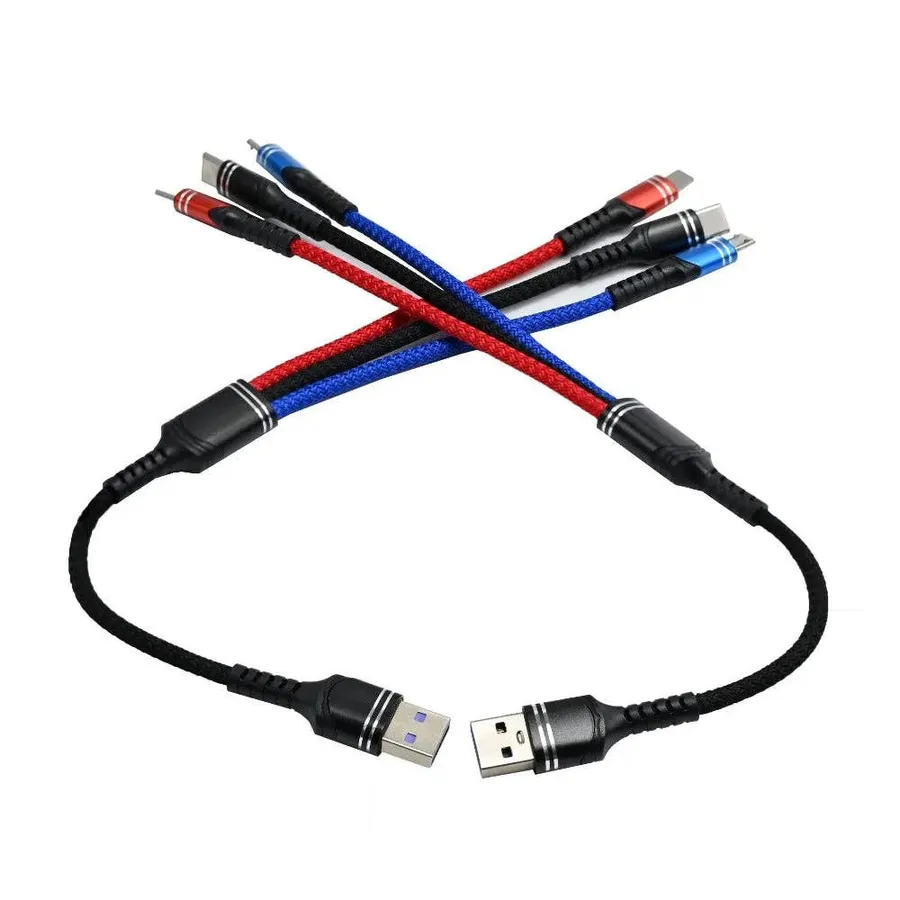 0907GG 30cm short 3 In 1 USB Cable Short Micro USB Type C Cable For iPhone 13 12 11 Samsung Xiaomi Mobile Phone Charger — wholesale Tech & Gadgets by the case