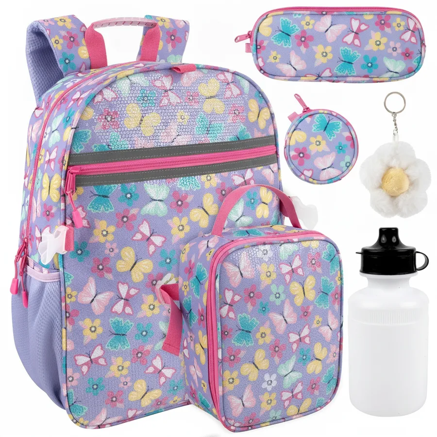 Kids Butterfly Backpack Set - School and Travel Bags with Lunch Bag — wholesale Bags & Backpacks by the case
