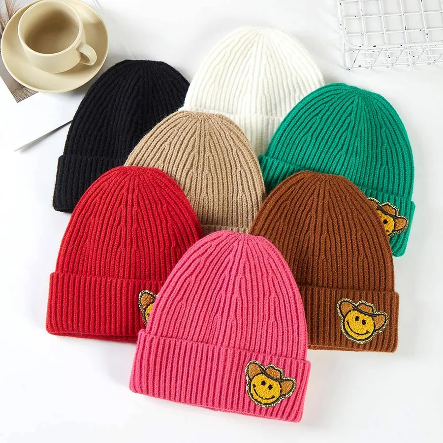 Cowboy Hat Smile Accented Knit Beanie Hat - Assorted — wholesale Apparel & Accessories by the case
