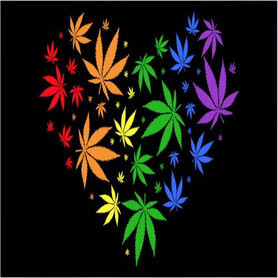 Wholesale Rainbow Marijuana Leaf Heart Design 3 x 5 Wall Hanging Flag (MOQ-6) — wholesale Home & Décor by the case