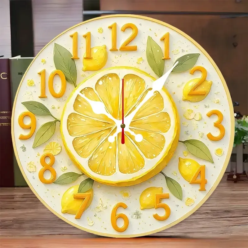 Lemon Orange Wooden Wall Clock – Silent Hanging Decor — wholesale Home & Décor by the case
