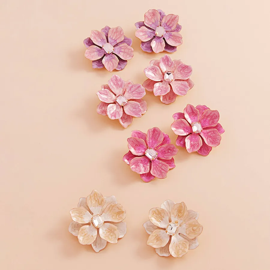 Rectangle Stone Pearlized Enamel Flower Earrings - Assorted — wholesale Apparel & Accessories by the case