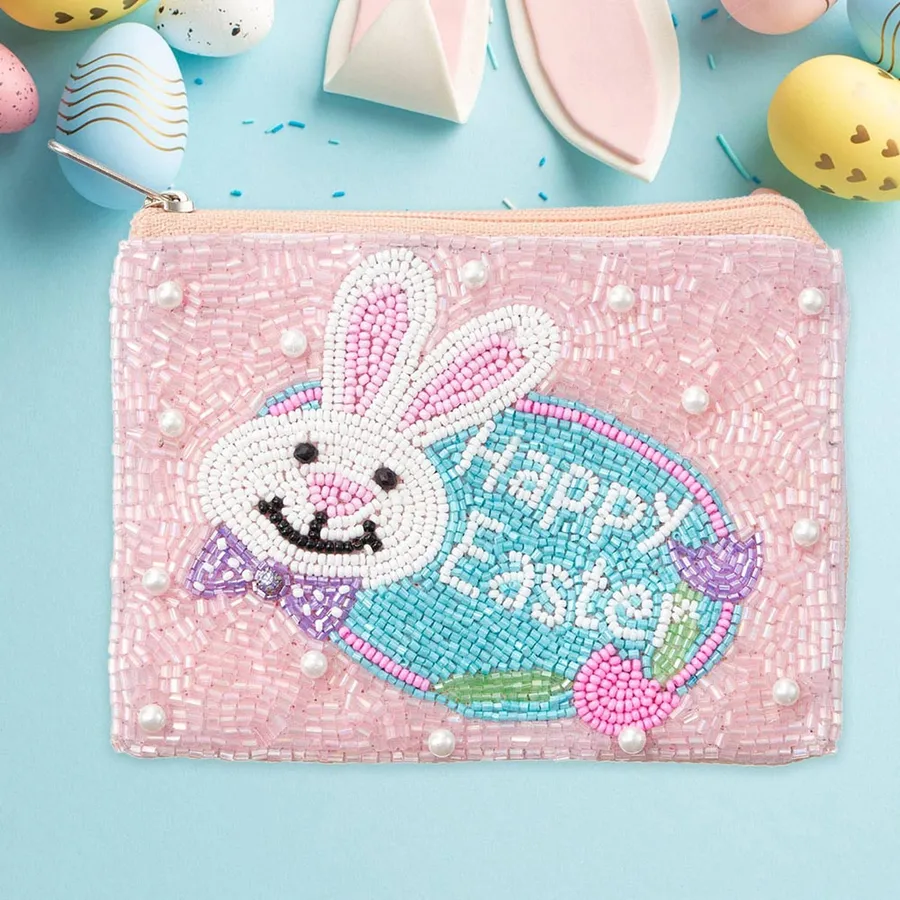 Easter Bunny Seed Beaded Mini Pouch Bag - Assorted — wholesale Seasonal & Holiday by the case