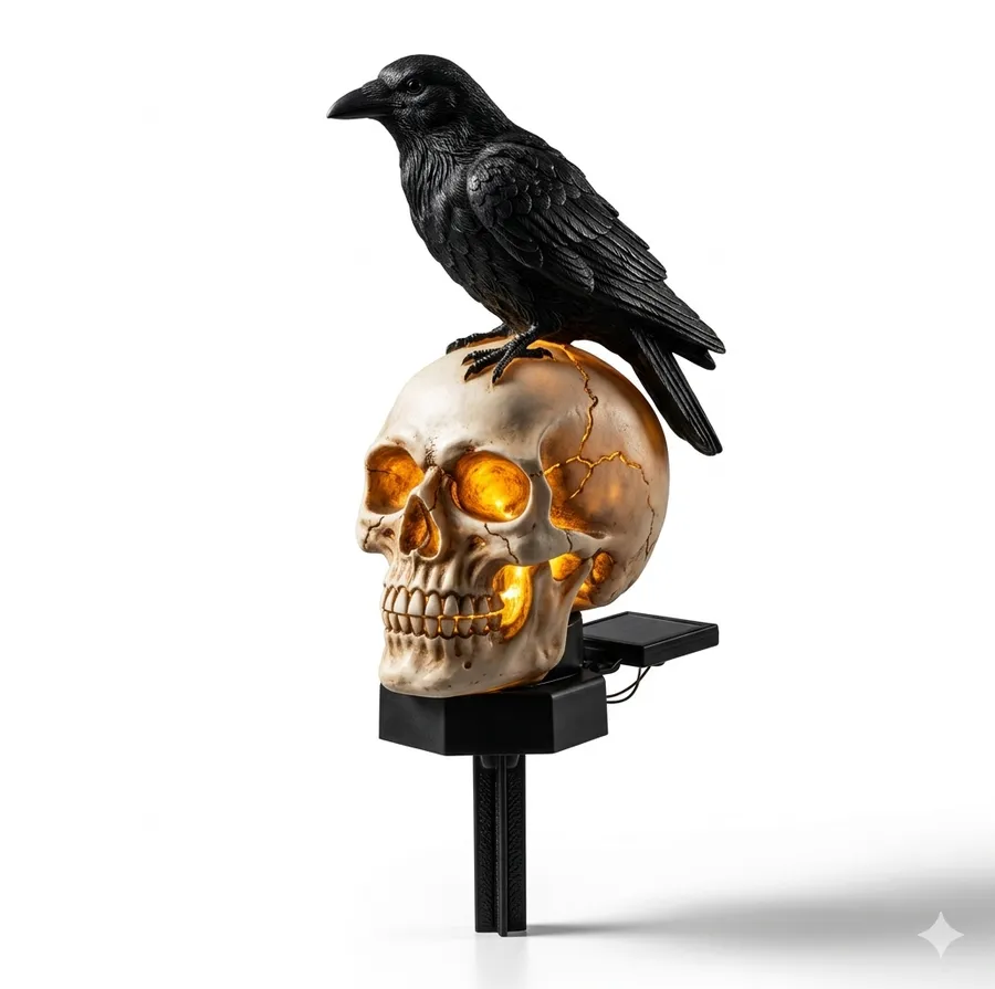 Gothic Crow Skull Solar Lights Bulk – Dark Garden Decor — wholesale Home & Décor by the case