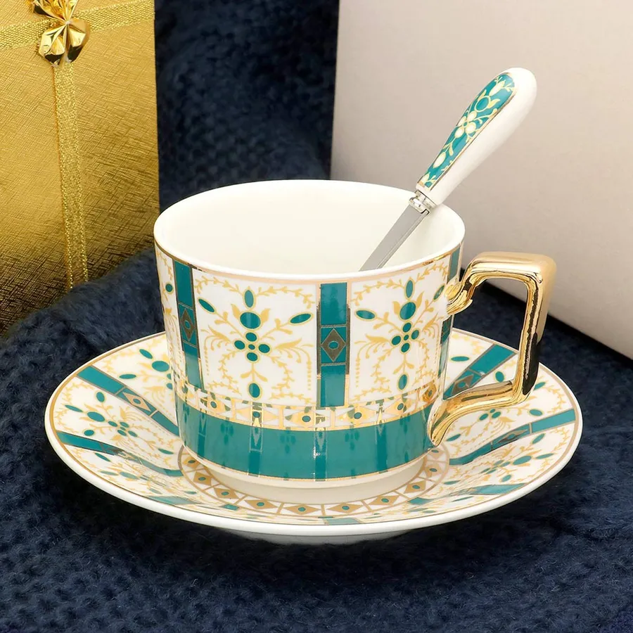 Geometric Patterned Ceramic Mug and Saucer Set - Assorted — wholesale Kitchen & Drinkware by the case