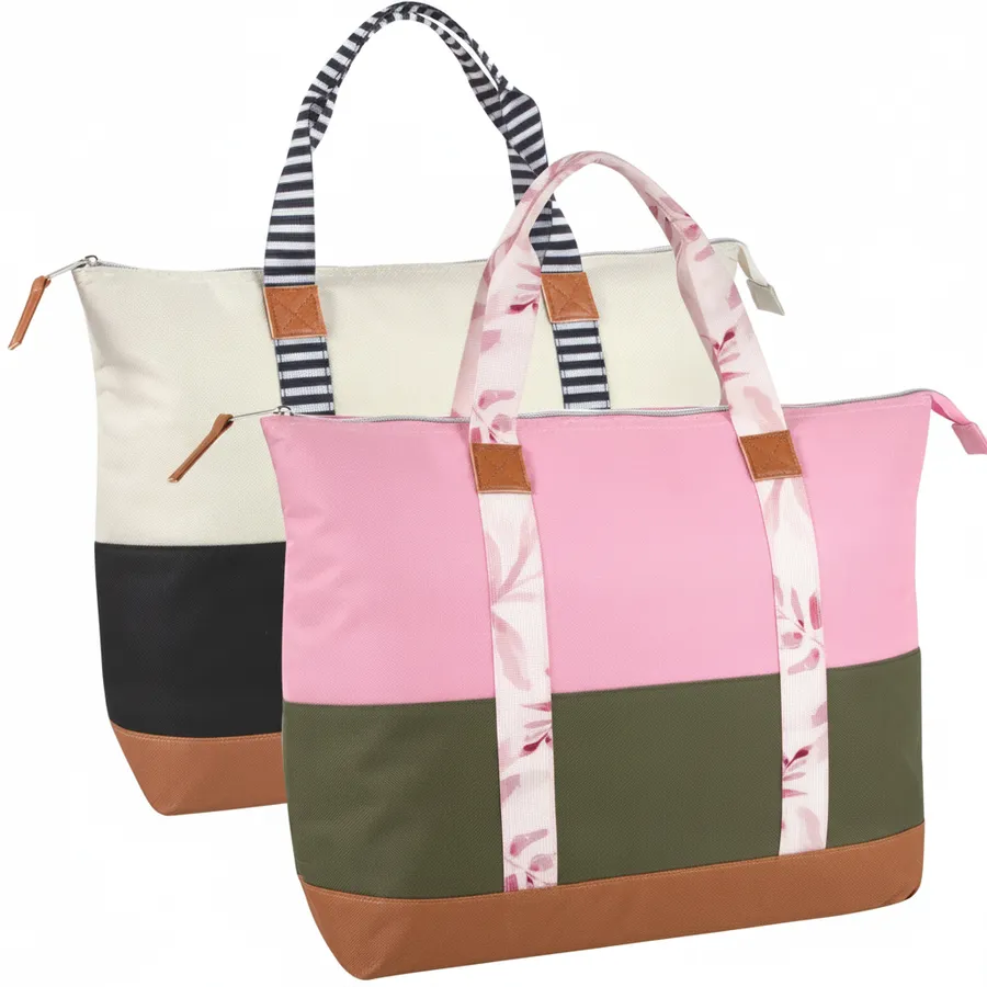 Color Block Insulated Cooler Lunch Tote - Everyday Travel Food Prep Bag — wholesale Bags & Backpacks by the case