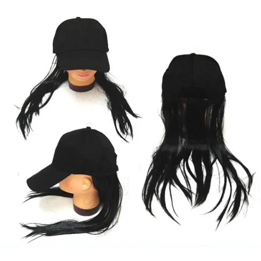 Baseball Hat with Long Black Hair in Bulk — wholesale Apparel & Accessories by the case