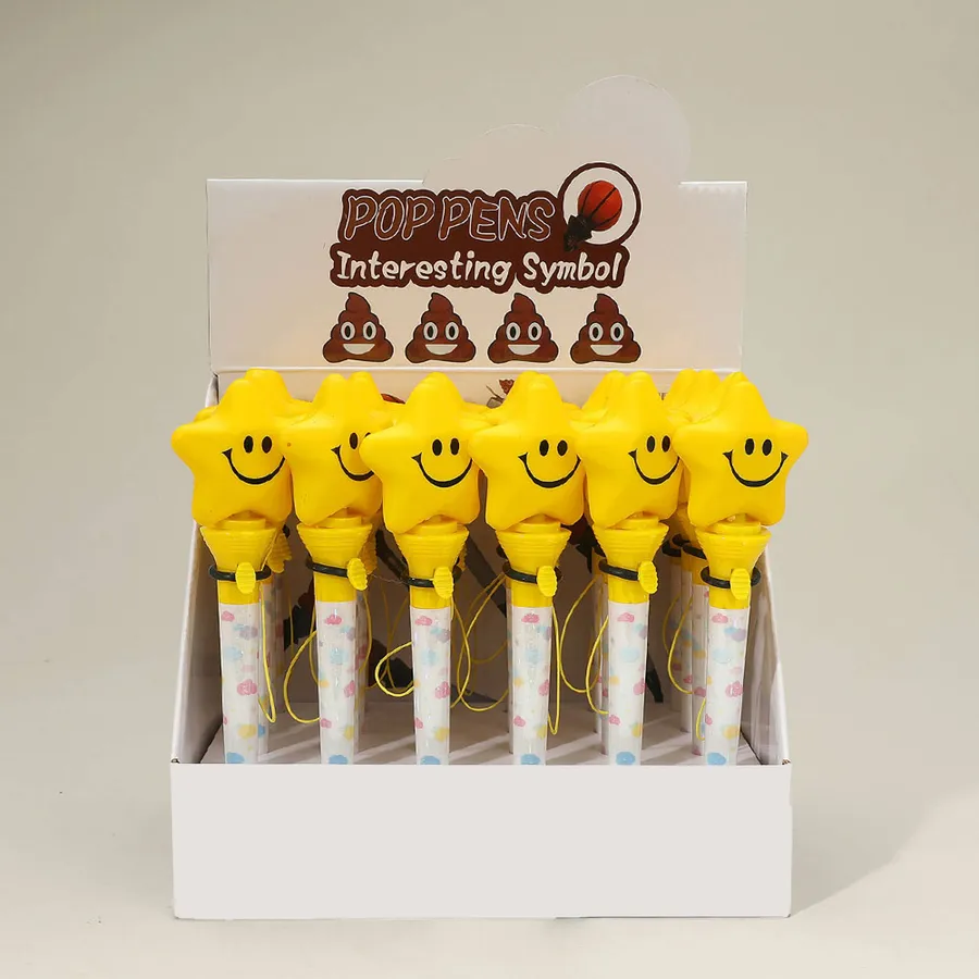 Star Smile Face Pop Up Color Ball Pens For Kids — wholesale Stationery & Office by the case