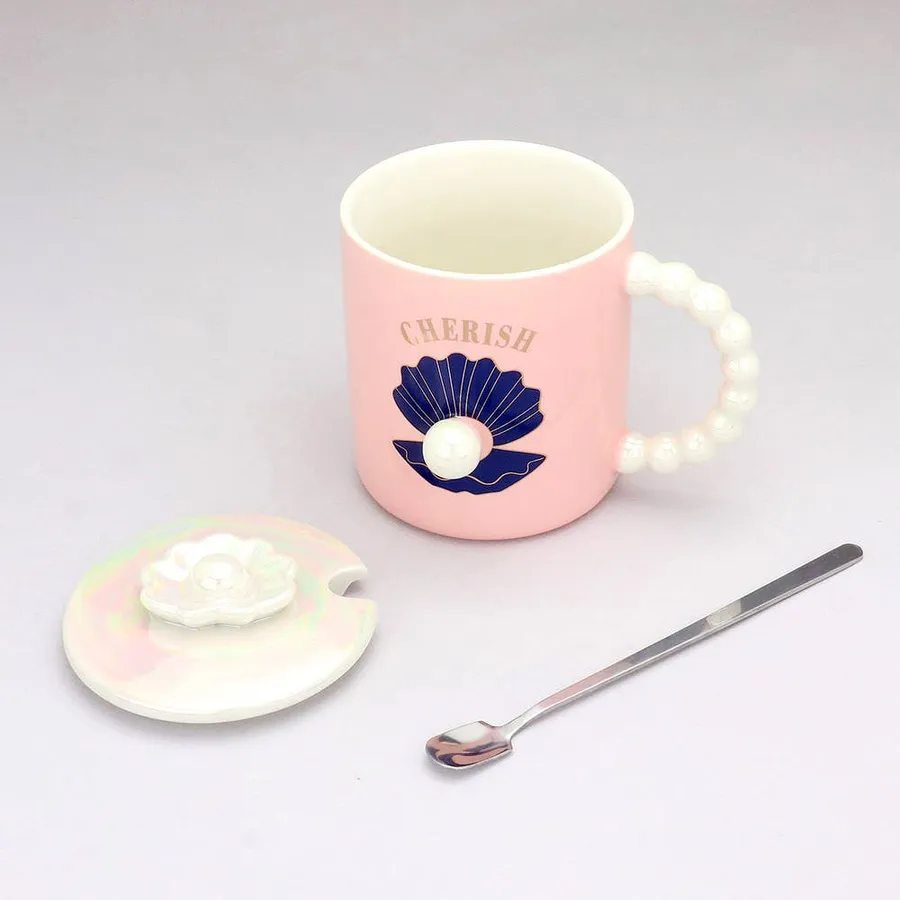 Valentin's Cherish Shell Flower Lid Ceramic Mug Cup — wholesale Kitchen & Drinkware by the case