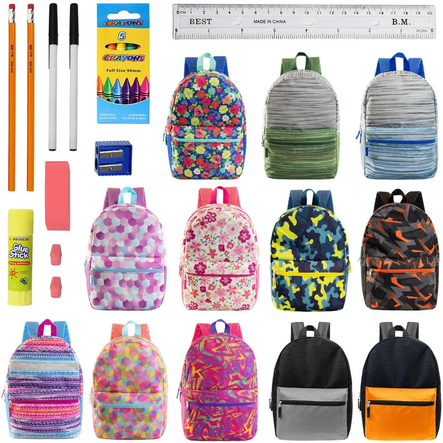 Assorted 17 Inch Backpacks with School Kits - Back to School — wholesale Bags & Backpacks by the case