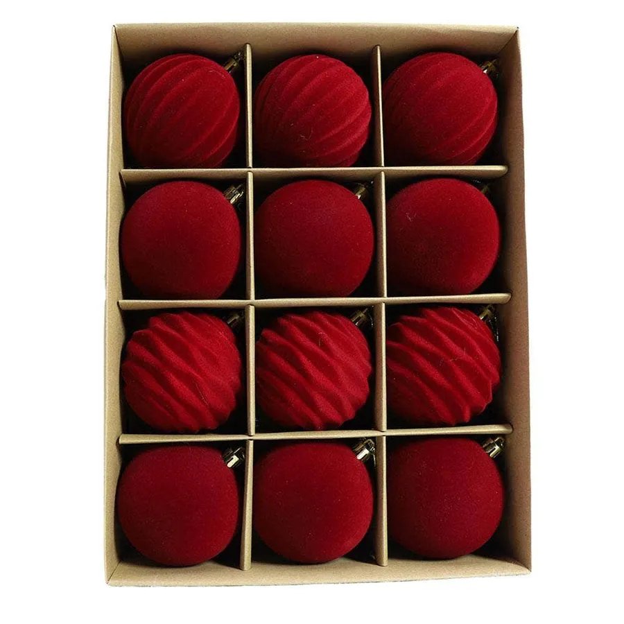 6cm Flocked Velvet Christmas Balls – 12pcs Tree Decor — wholesale Seasonal & Holiday by the case