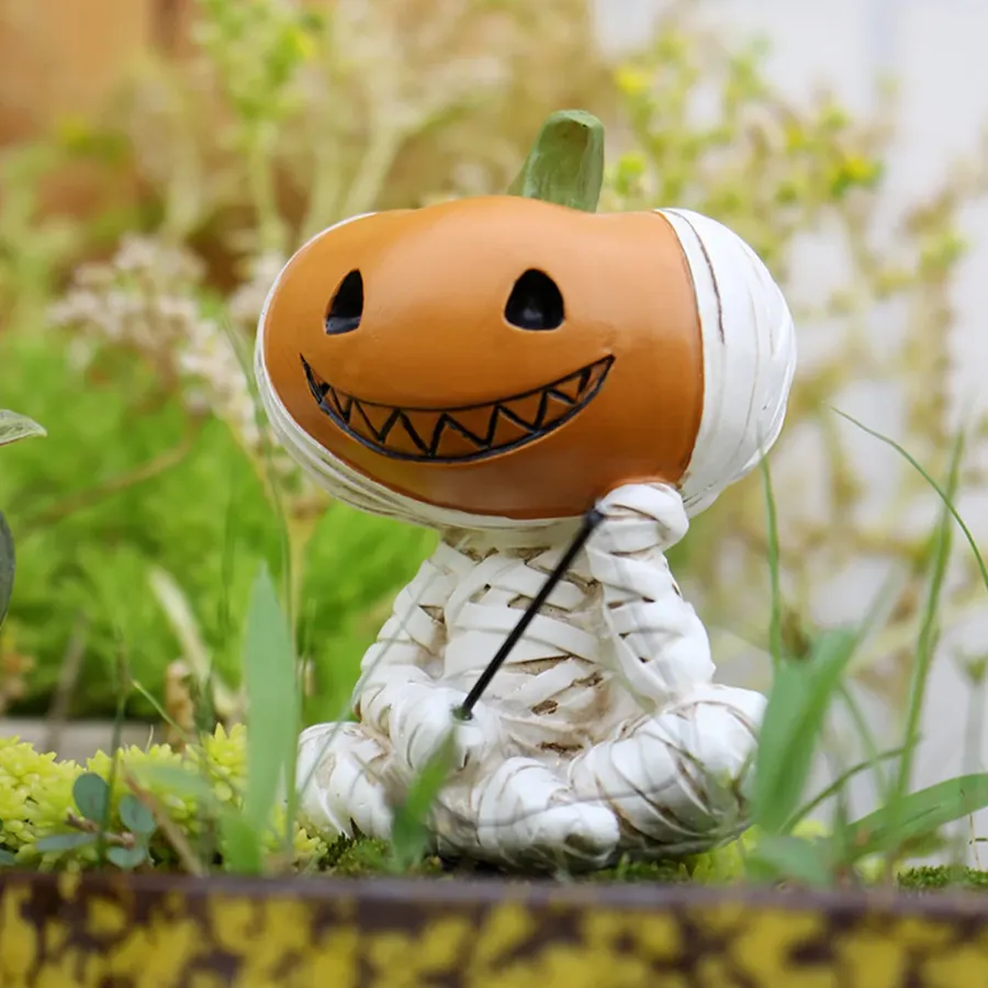 Pumpkin Head Mummy Fishing Resin Decoration — wholesale Home & Décor by the case