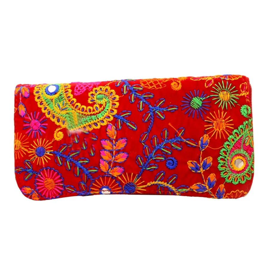 Embroidery Designed Red Handle Clutch — wholesale Bags & Backpacks by the case