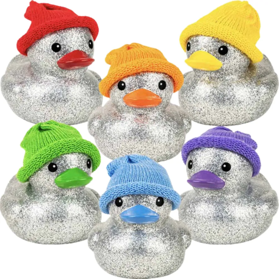 Assorted Glittery Rubber Duck With Knit Cap — wholesale Apparel & Accessories by the case