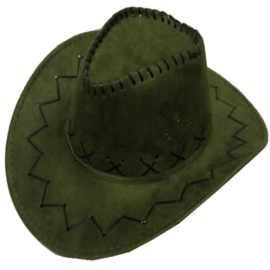 Wholesale Western Olive Green Leather Cowboy Hat With Strap (Sold by DZ) — wholesale Apparel & Accessories by the case