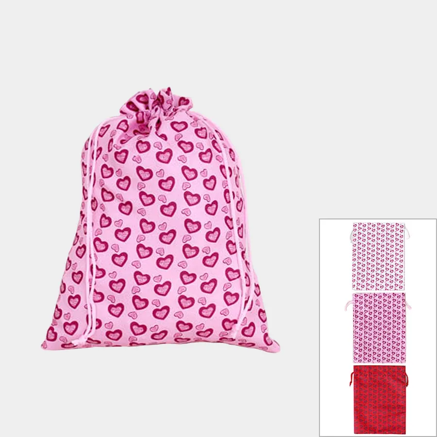 Heart Patterned Drawstring Gift Bag For Valentine - Assorted — wholesale Seasonal & Holiday by the case