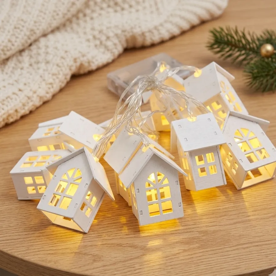 LED Wooden House Christmas String Lights (10 LEDs) — wholesale Seasonal & Holiday by the case