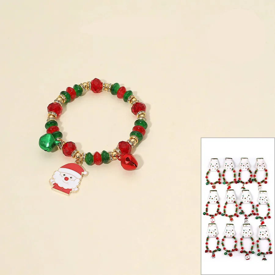 Santa Charm Beaded Stretch Bracelets For Kids - Assorted — wholesale Keychains & Charms by the case