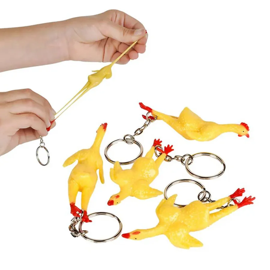 Stretch Rubber Chicken Keychain Back To School — wholesale Keychains & Charms by the case