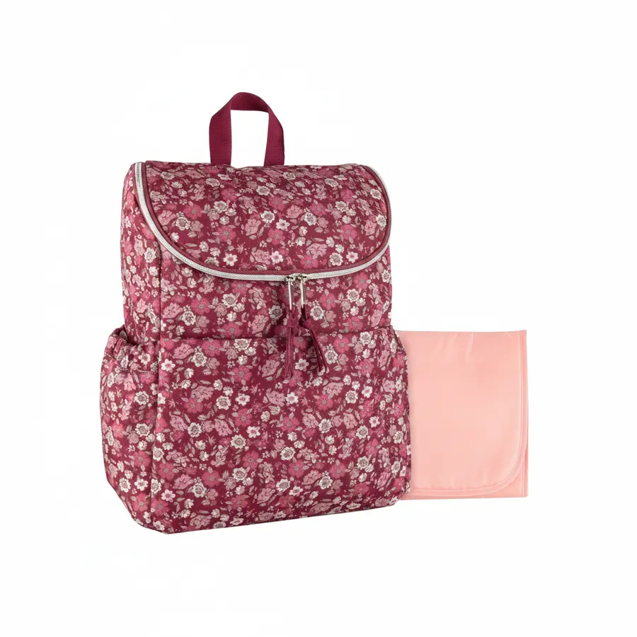 Burgundy Floral Diaper Bag Backpack Set - Wide Opening Baby Travel Organizer Bag — wholesale Bags & Backpacks by the case