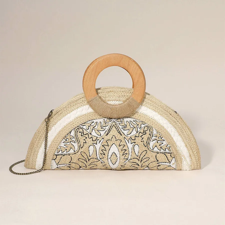 Wooden Handle Abstract Handwoven Clutch Bag - Assorted — wholesale Bags & Backpacks by the case