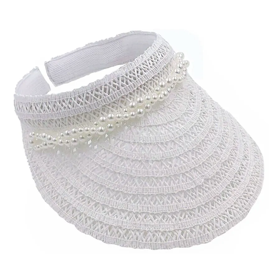 Twisted Pearl Pointed Straw Sun Visor Hat - Assorted — wholesale Apparel & Accessories by the case