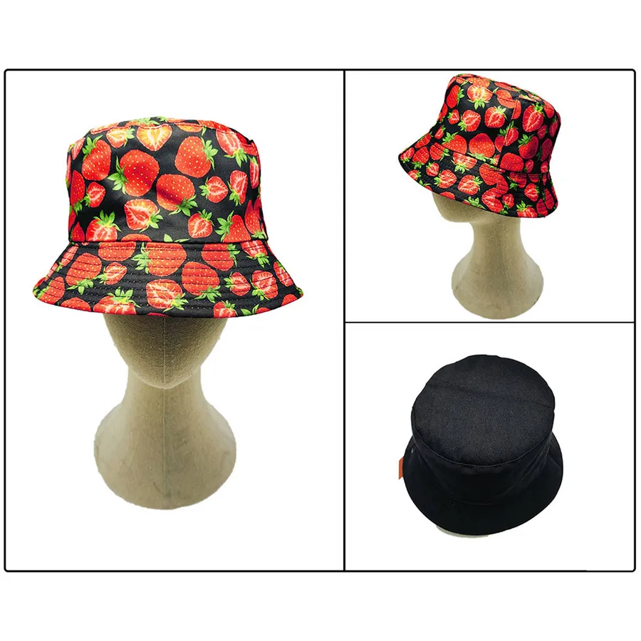 Strawberry Patterned Reversible Bucket Hat - Assorted — wholesale Apparel & Accessories by the case