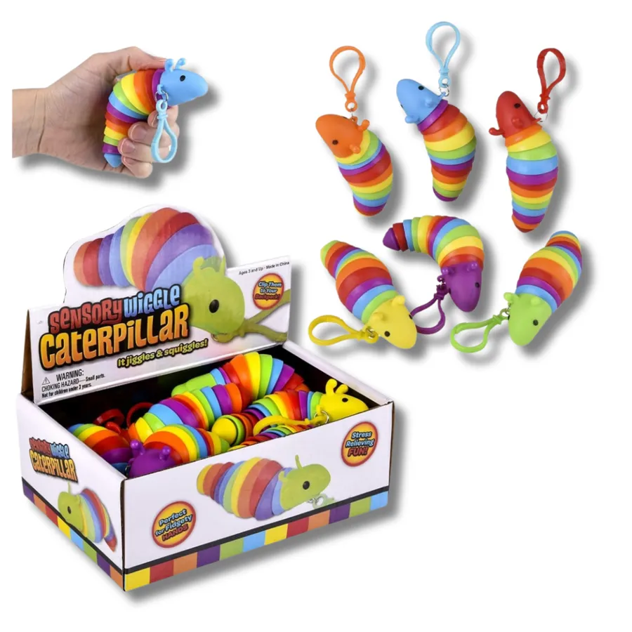 Sensory Wiggle Caterpillar Clip On Keychain - Assorted — wholesale Fidgets & Sensory by the case