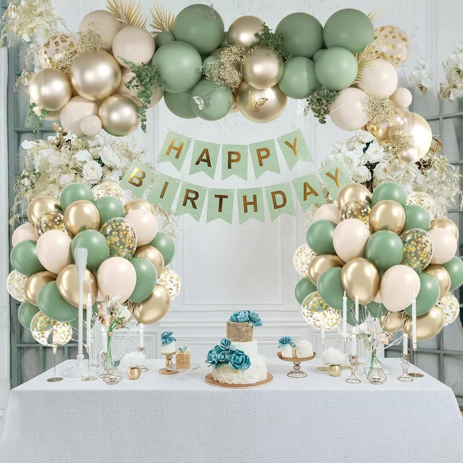 60Pcs Sage Green & Gold Confetti Balloons Party Decor — wholesale Party & Gifts by the case
