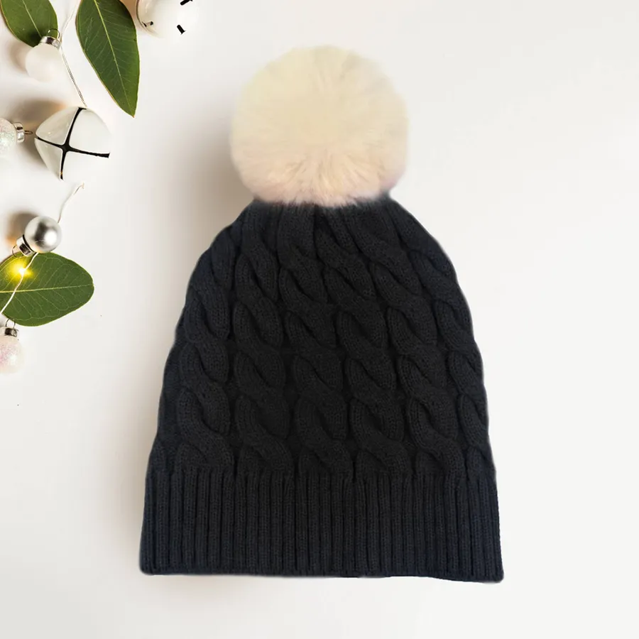 Attractive Knit Faux Fur Pom Pom Beanie Hat - Assorted — wholesale Apparel & Accessories by the case