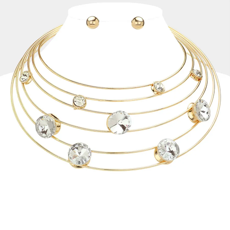 Round Stone Pointed Metal Wire Necklace - Assorted — wholesale Apparel & Accessories by the case