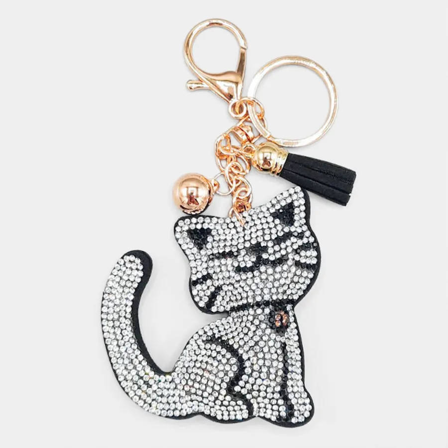 Bling Cat Tassel Keychain - Assorted — wholesale Keychains & Charms by the case