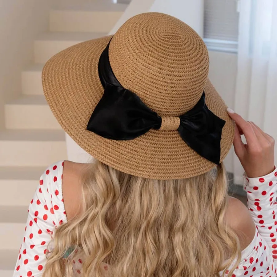 Bow Accent Wide Brim Straw Hat - Assorted — wholesale Apparel & Accessories by the case