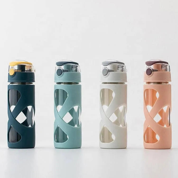 Silicone Sleeve Unbreakable Glass Water Bottle - Assorted — wholesale Kitchen & Drinkware by the case