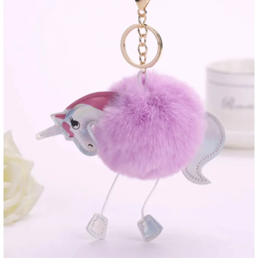 Unicorn Pom Pom Fuzzy Keychains In Bulk — wholesale Keychains & Charms by the case