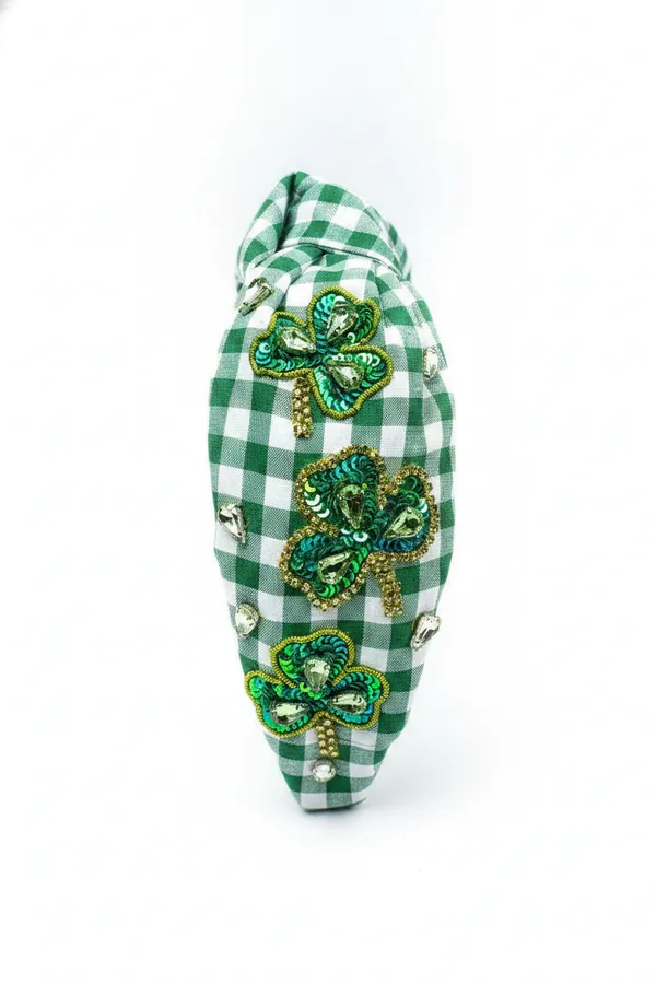 Green Checkered Knotted Headband - Festive Clover Pattern Hair Accessories for Boutique and Beauty Retail — wholesale Apparel & Accessories by the case
