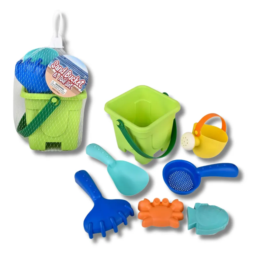 6pc Sand Bucket & Tool Kits Beach Play Kids Toy- Assorted — wholesale Toys & Games by the case