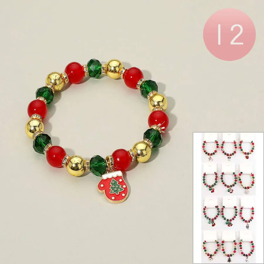 Christmas Charm Beaded Bracelets - Assorted — wholesale Keychains & Charms by the case