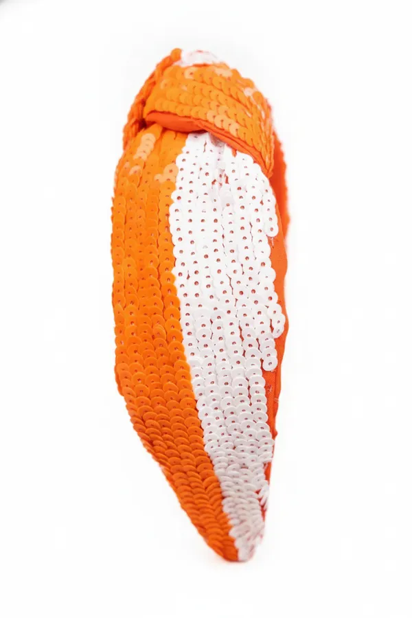 Orange and White Sequin Knotted Headband - Team Color Hair Accessories for Boutique — wholesale Apparel & Accessories by the case