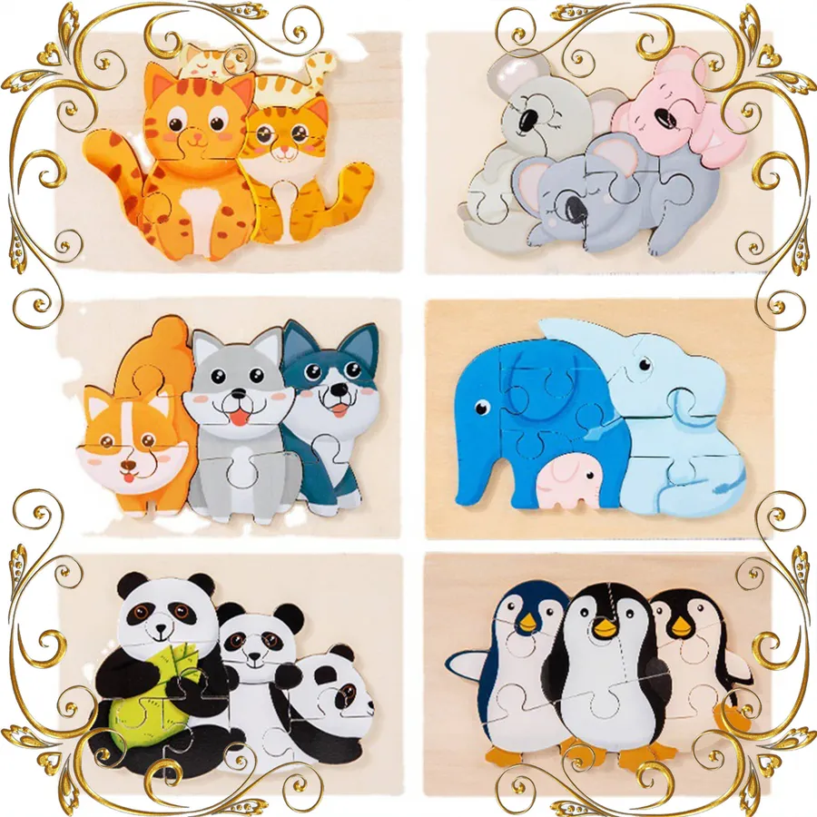 Mix Animals Family Jigsaw Brain Wooden Puzzle In Bulk — wholesale Toys & Games by the case