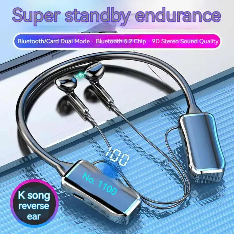 1607GG TWS Bluetooth 5.2 Earphones LED Display HiFi Sound Earbuds Wireless Headphones Sports Neckband Neck-hanging Heads — wholesale Tech & Gadgets by the case